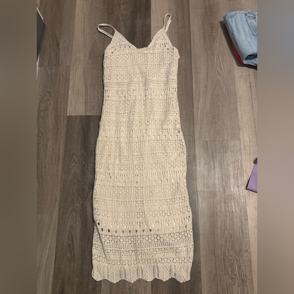 cream crochet maxi dress